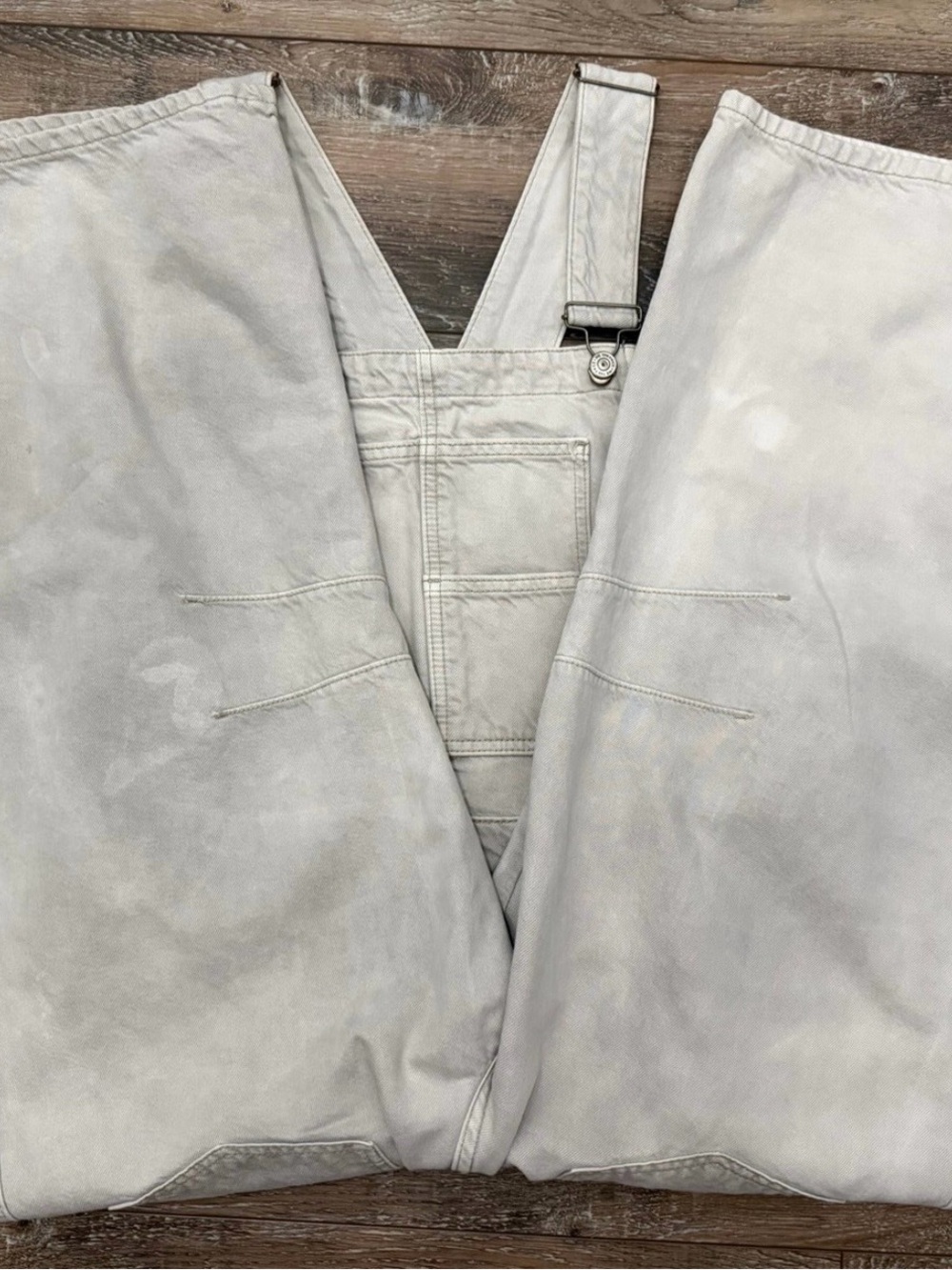 Free People Light Gray/Cream Wide-Leg Overalls Jumpsuit - Picture 3 of 5